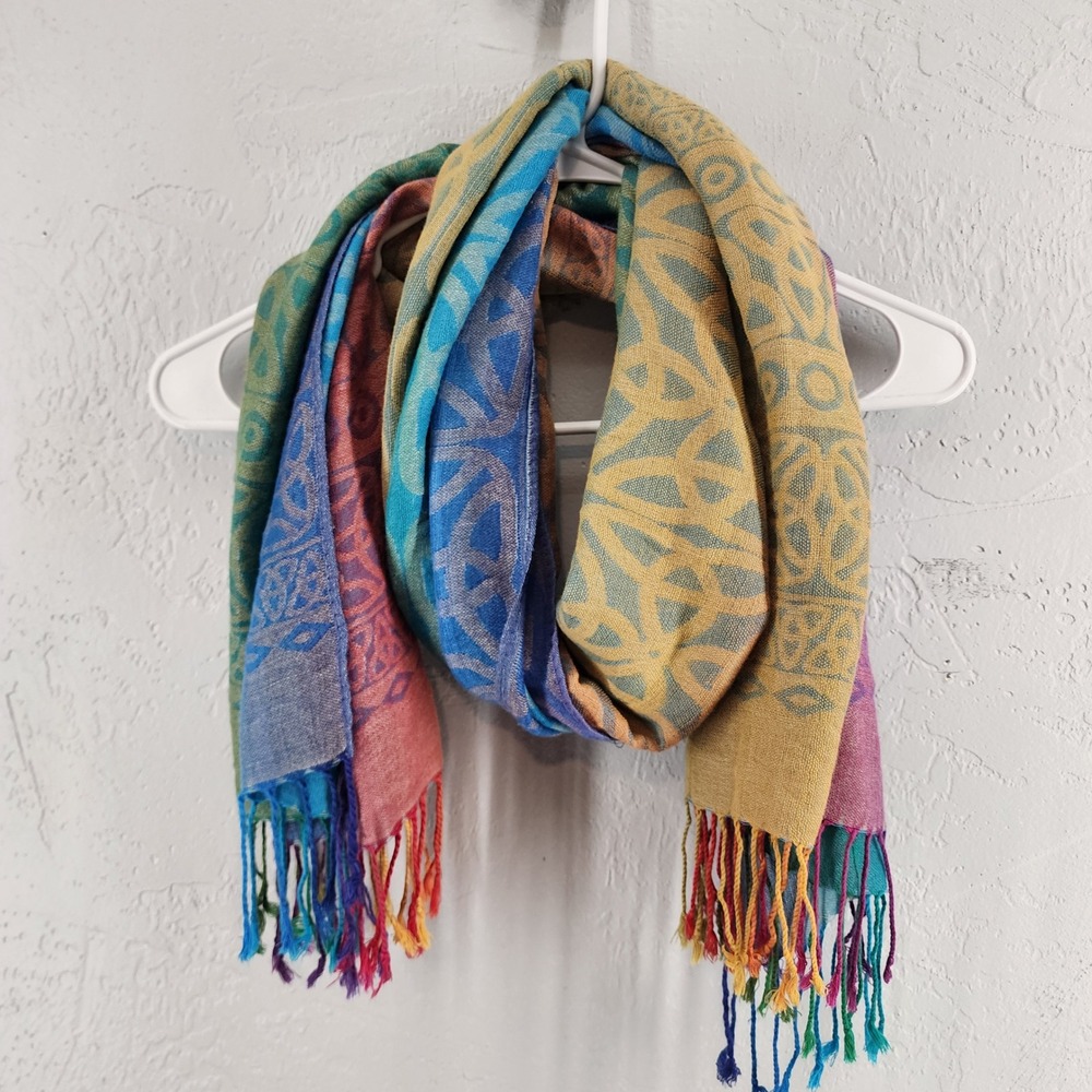 Unbranded Rainbow Celtic Knot Fringed Pashmina Wrap Scarf Boho Pride Women